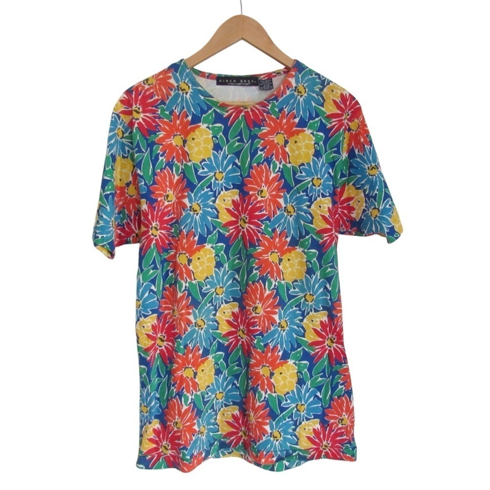 Birch Bros Eagles Eye Flower Tee Medium Floral Vintage Short Sleeve Retro Color